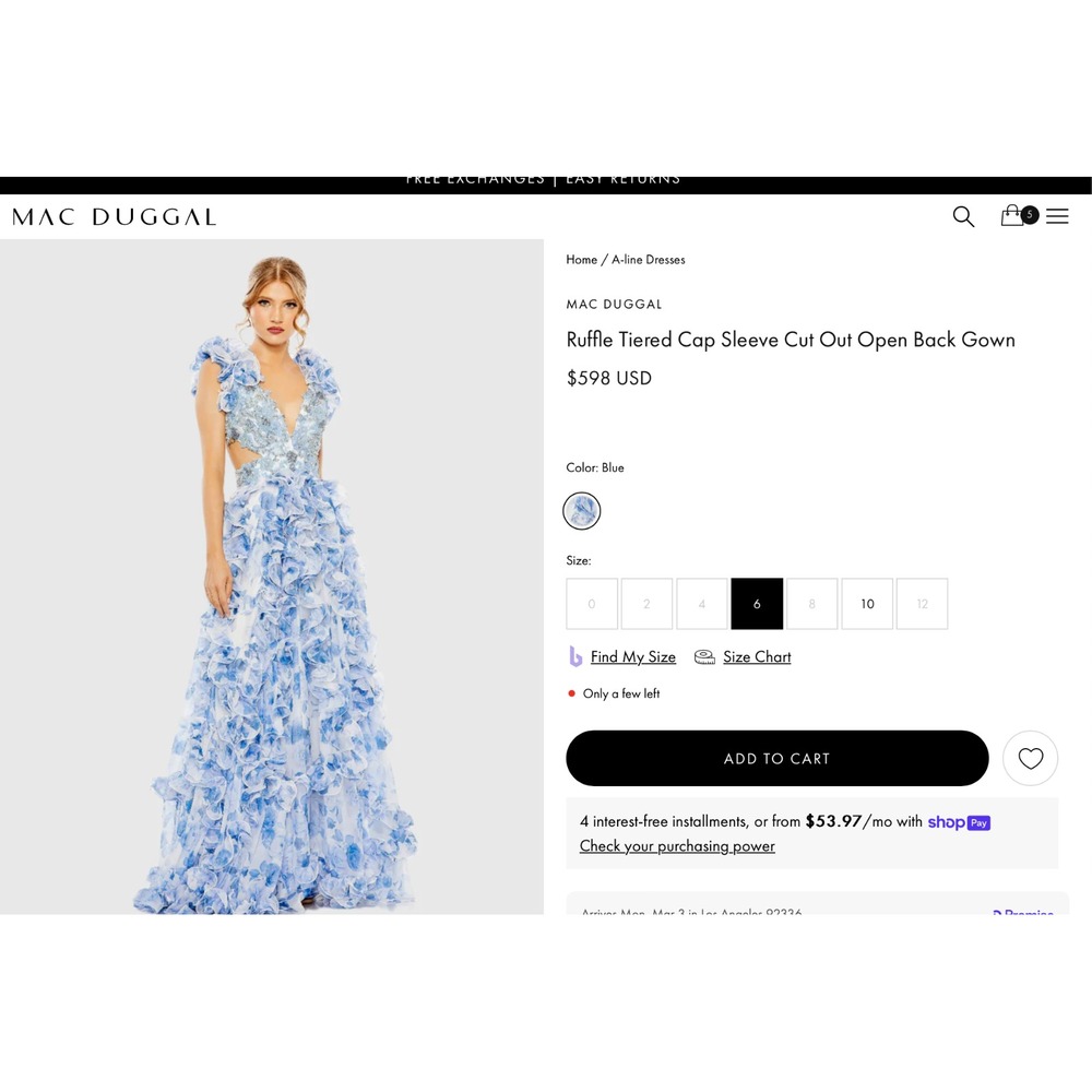 NWT Mac Duggal [ 6 ] 2220 Ruffle Tiered Cap Sleeve Cut Out‎ Open Back Gown J1597 - Picture 3 of 15